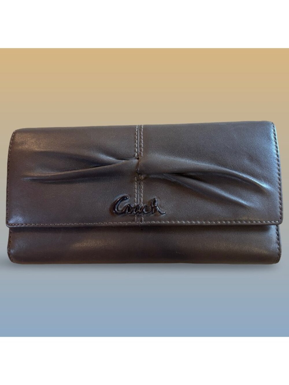 Coach Brown Leather Accordion Wallet With Card Slots ID Window & Zipper Pocket - Picture 1 of 9